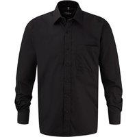 Russell Collection Men's Cotton Poplin Easy-Care Shirt in Black | Size: 16.5 in