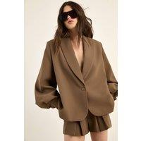 NastyGal Women's Tailored Front Pleat Short Co-Ord in Brown | Size: 10