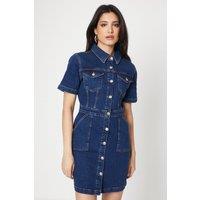 Dorothy Perkins Women's Denim Short Sleeve Mini Dress in Indigo | Size: 8