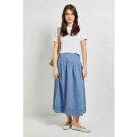 Dorothy Perkins Women's Dropped Waist Maxi Skirt in Mid Wash | Size: 14