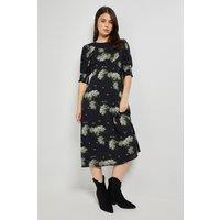 Dorothy Perkins Women's Petite Shirred Cuff Midi Dress in Floral | Size: 16