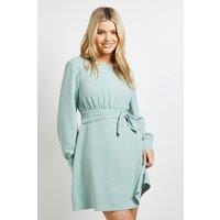 Dorothy Perkins Women's Bow Waist Long Sleeve Mini Dress in Sage | Size: 12