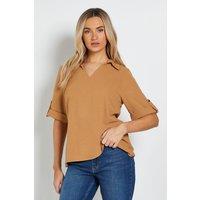Dorothy Perkins Women's Relaxed Collar Shirt With Tab Sleeve in Camel | Size: 18