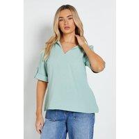 Dorothy Perkins Women's Relaxed Collar Shirt With Tab Sleeve in Sage | Size: 8
