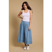 Dorothy Perkins Women's Petite Dropped Waist Maxi Skirt in Mid Wash | Size: 14