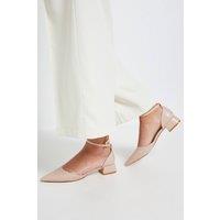 Dorothy Perkins Women's Bennie Faux Leather Pointed Low Block Heel Court Shoes in Beige | Size: 7