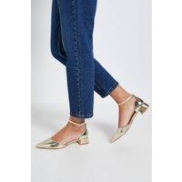 Dorothy Perkins Women's Bennie Faux Leather Pointed Low Block Heel Court Shoes in Gold | Size: 3