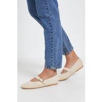 Dorothy Perkins Women's Poppy Faux Suede MaryJane Buckle Ballet Pumps in Beige | Size: 3