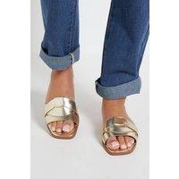 Dorothy Perkins Women's Flossy Faux Leather Interwoven Flat Sliders in Gold | Size: 7