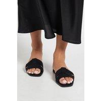 Dorothy Perkins Women's Flossy Faux Suede Interwoven Flat Sliders in Natural Black | Size: 3