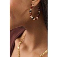 Accessorize Women's Mix Bead Hoop Earrings in Brown
