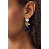 Accessorize Women's Mother of Pearl Triple Gem Drop Earrings in Blue