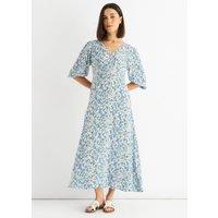 Gini London Women's Blue Floral Print Viscose Midi Dress | Size: 12