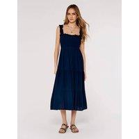 Apricot Women's Smock Tiered Midi Dress in Navy | Size: 14