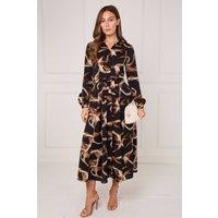 Love Sunshine Women's Black & Caramel Swirl Print Maxi Shirt Dress | Size: 12