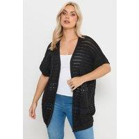 Yours Women's Crochet Kimono Cardigan in Black | Size: 22-24