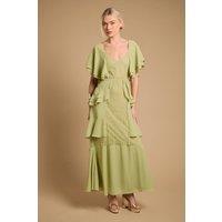 Oasis Women's Lace Panel Ruffle Maxi Dress in Green | Size: 12
