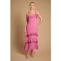 Oasis Women's Cape Detail Ruffle Slip Midaxi Dress in Pink | Size: 10