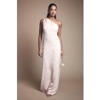 Oasis Women's One Shoulder Satin Jacquard Bridesmaid Maxi Dress in Blush | Size: 12
