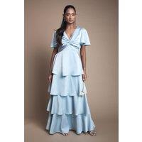 Oasis Women's Satin Twist Front Tiered Bridesmaid Maxi Dress in Light Blue | Size: 10