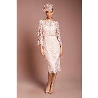Coast Women's Satin Lace Boat Neck Midi Dress With Fluted Sleeve in Blush | Size: 10