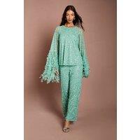 Coast Women's Wide Leg Sequin Trouser in Sage | Size: 10
