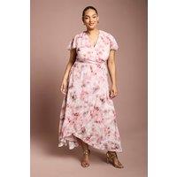 Coast Women's Plus Printed Satin Jacquard Twist Front Midi Dress in Pink | Size: 18