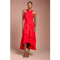 Coast Women's Cross Neck Ruffle Crepe Midi Dress in Red | Size: 8