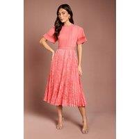 Coast Women's Pleated Lace Midi Dress in Coral | Size: 12