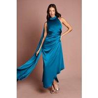 Coast Women's Satin Ruched Detail Cap Midi Dress in Teal | Size: 16