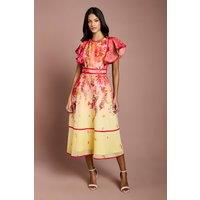 Coast Women's Petite Placement Print Frill Sleeve Midi Dress in Lemon | Size: 12