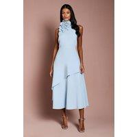 Coast Women's Petite High Neck Corsage Detail Midi Dress in Light Blue | Size: 10