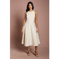 Coast Women's Petite Ribbed Bandage Halterneck Midi Dress in Stone | Size: 14