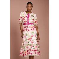 Coast Women's Embroidered Floral With Laid On Lace Midi Dress in Pink | Size: 14
