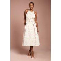 Coast Women's Halter Neck Jacquard Belted Midi Dress in Neutral | Size: 14