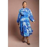 Coast Women's Plus Printed Lace Panelled Long Sleeve Dress in Blue | Size: 20