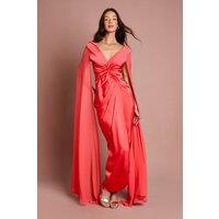 Coast Women's Satin Cape Sleeve Maxi Dress in Coral | Size: 14