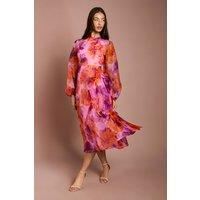 Coast Women's Organza Wrap Waist Puff Sleeve Midi Dress in Pink | Size: 8