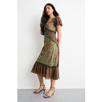 Warehouse Women's Mixed Floral Georgette Lace Insert Tendril Hem Midi Tea Dress | Size: 10