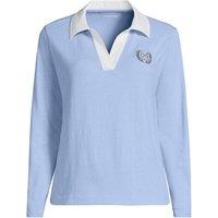 Lands' End Women's Long Sleeve Contrast Johnny Collar Polo Shirt in Pink | Size: 10-12