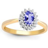 Jewelco London Women's 9ct Gold Diamond Lilac Tanzanite Classic Royal Cluster Ring 9mm | Size: P