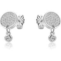 Jewelco London Women's Sterling Silver CZ Disc Cluster Solitaire Drop Earrings