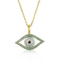 Jewelco London Women's Gold-plated Silver Green Blue Black CZ Anti Evil Eye Necklace in Gold