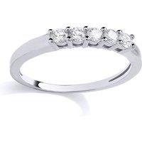 Jewelco London Women's Silver CZ 5 Stone Shared Claw Pave Half Eternity Ring | Size: Large