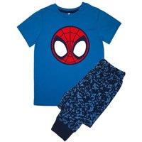 Spider-Man Boy's Icon Short-Sleeved Long Pyjama Set in Bright Blue | Size: 3-4 Years