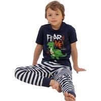 Toy Story Boy's Fear Me Rex Stripe Short-Sleeved Pyjama Set in Navy | Size: 4-5 Years