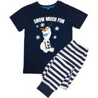 Frozen Boy's Snow Much Fun Olaf Stripe Short-Sleeved Long Pyjama Set in Navy | Size: 3-4 Years
