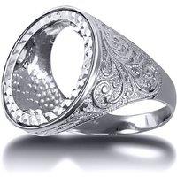 Jewelco London Men's Silver Floral Engraved Half Sovereign Mount Ring | Size: Z