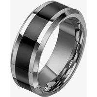 Fred Bennett Men's Tungsten Black Enamel Stripe Ring R3860 65 | Size: 60 (R 1/2)