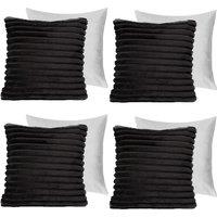 OHS 4 x Faux Fur Thick Rib Filled Cushion Covers in Black | Size: 45 cm x 45 cm